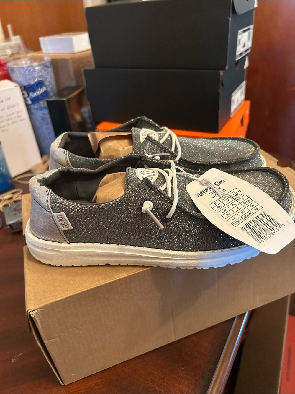 Hey Dude Women's Wally Glitter Slip-On Loafers in Silver
